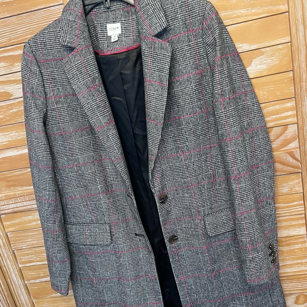 J. Crew Gray and Pink Plaid Blazer